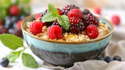 Overnight oats with fresh berries and honey, quick and easy breakfast ideas, wholesome and time-saving