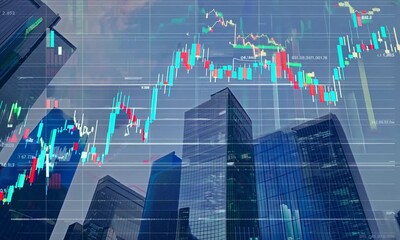 Financial Skyline: A dynamic and abstract image of a cityscape overlaid with stock market charts, symbolizing the interconnectedness of urban life and financial markets.   - Powered by Adobe