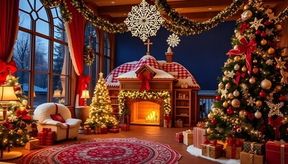 Fototapeta premium Christmas background with santa christmas tree gifts and chrismats celebrations