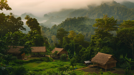 Beautiful green  landscape with a village.