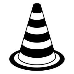 Traffic cone black with white stripes is standing up art vector illustration