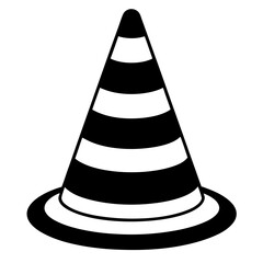 Traffic cone black with white stripes is standing up art vector illustration