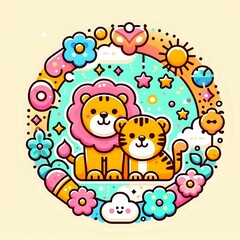 Naklejka premium Warm Embrace: Two animal Illustration