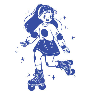 recommend clip art: Cheerful cartoon girl on roller skates, simple line art.
                    