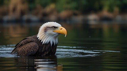 Portrait of Bald eagle trying to catch pray in river, wildlife background, wallpaper Generative AI