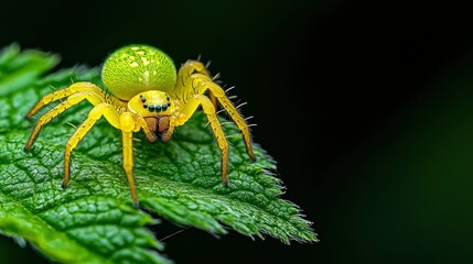 Lynx Spider On A Green Leaf, Detailed And Vibrant