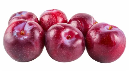Fototapeta premium Plum colored plums set apart against a white background
