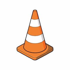 Traffic cone with white stripes is standing up art vector illustration