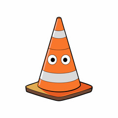 Traffic cone with white stripes is standing up art vector illustration