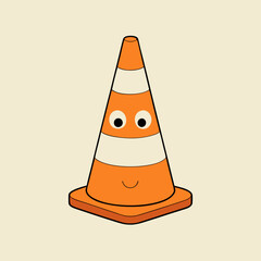 Traffic cone with white stripes is standing up art vector illustration