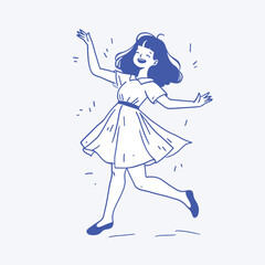 Joyful dancing girl in simple line art.
