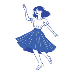 Joyful dancing girl in simple line art.

