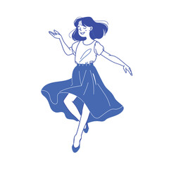 Joyful dancing girl in simple line art.
