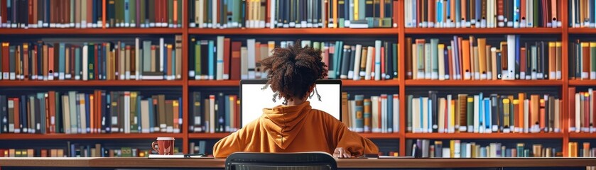 Online exams session, student preparing, structured distance learning, virtual library resources