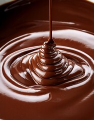 Melted rich dark chocolate dripping from spoon