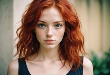 portrait of beautiful young woman with red hair, ai