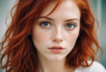 Naklejka premium portrait of beautiful young woman with red hair, ai