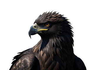 Obraz premium A close-up portrait of a fierce brown eagle with a sharp beak and intense eye, showcasing its raptor features and wildlife majesty