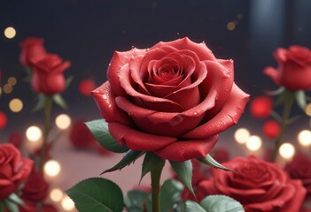 red rose flower with bokeh effect background for love, ai