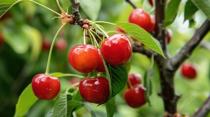 red cherries on a tree