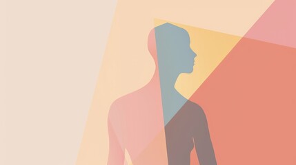 Abstract silhouette in pastel color scheme. A modern, minimalist design showcasing an abstract human silhouette against a backdrop of pastel-toned geometric shapes.