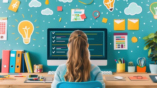 Teacher utilizing online quizzes, assigning interactive assignments, comprehensive remote learning solutions