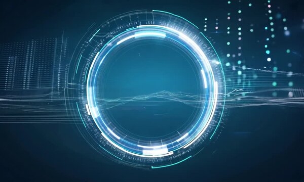 Digital Frontier: A futuristic HUD interface glows against a backdrop of abstract data streams, signifying technological innovation and the boundless possibilities of the digital age. 

