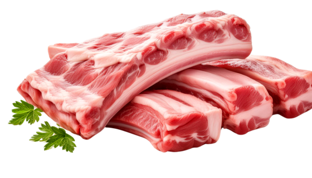 Fresh pork ribs with marbling, perfect for grilling or slow-cooking. Ideal for culinary creations and delicious meals.