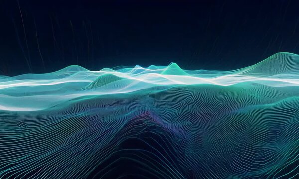 Abstract Digital Landscape: A mesmerizing abstract landscape with glowing, dynamic lines creating a sense of ethereal depth and movement. Perfect for representing technological innovation, digital rea