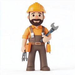 3D illustration of a man expert holding tool 