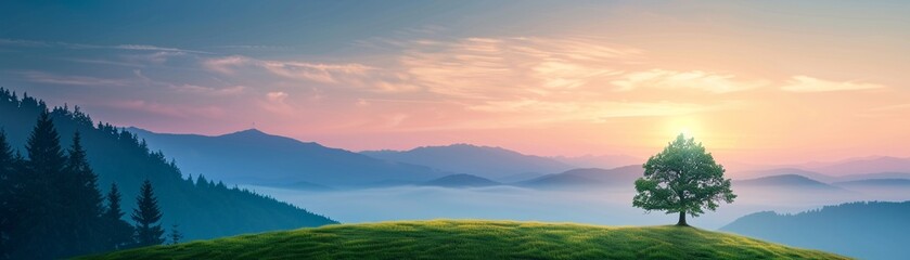 Pine tree surrounded by a stunning outdoor landscape, with the scene evoking a sense of wonder and emotional depth through its majestic presence 8K , high-resolution, ultra HD,up32K HD