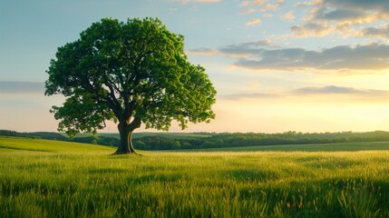 Obraz premium Stately oak tree with a commanding presence in the landscape, creating a deep, emotional feeling through its intricate branches and expansive view 8K , high-resolution, ultra HD,up32K HD