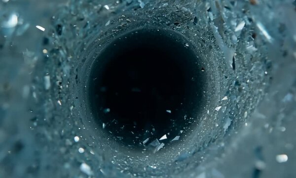The Abyss Beckons: A mesmerizing close-up shot of a swirling vortex, capturing the allure and mystery of the unknown. The dark abyss, punctuated by shimmering particles, invites contemplation and a se