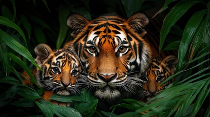 Female Tiger With Cubs In A Zoo In Daylight