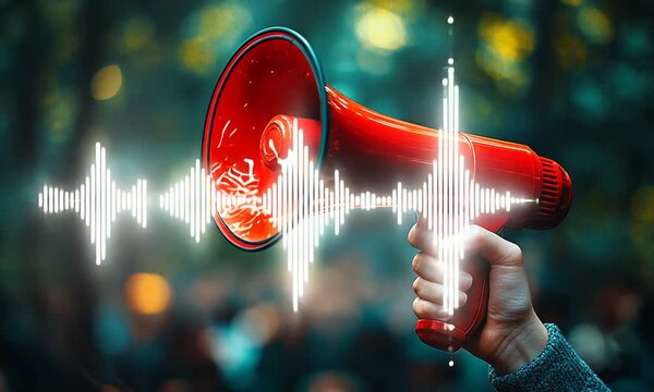 hands with loudspeakers protest