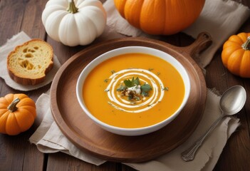 pumpkin soup with pumpkin background, ai