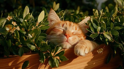Ginger Cat Basking In The Winter Sun In Cyprus