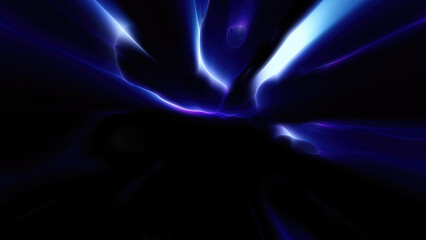 Abstract blue bright glowing background with iridescent waves of energy and plasma rays with light