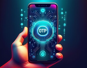 OTP one time password, digits security code on mobile phone smartphone screen,