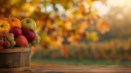 Autumn harvest background with fresh produce and a soft light backdrop, providing a generous text space for your content 8K , high-resolution, ultra HD,up32K HD