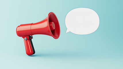 Red megaphone emitting a blank speech bubble, dynamic composition, strong marketing focus