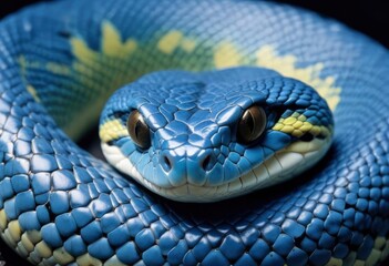 Fototapeta premium Blue viper snake closeup face, ai