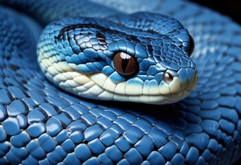 Blue viper snake closeup face, ai