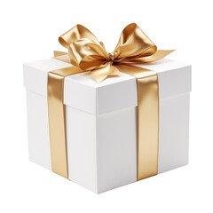 Fototapeta premium white gift box with gold ribbon isolated on transparent background cutout