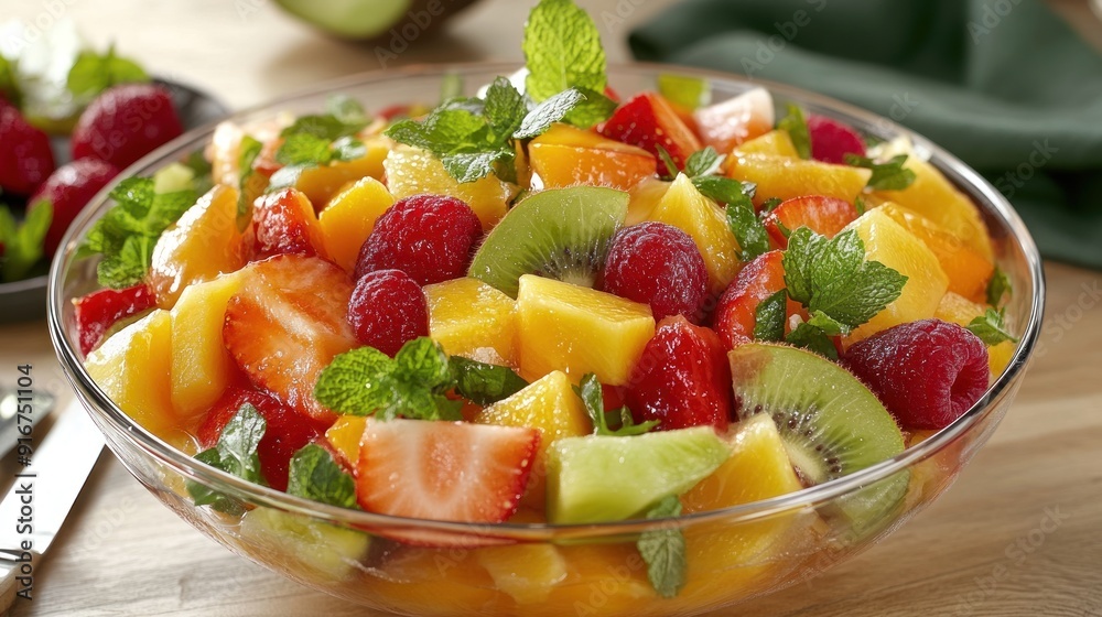 Sticker fresh fruit salad with mint