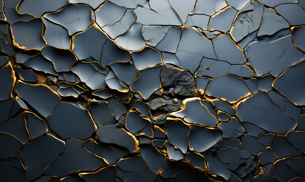 Gold Veined Ceramic Art with Kintsugi Technique