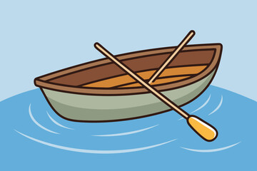 Fototapeta premium A small wooden rowing boat floating on water art vector illustration