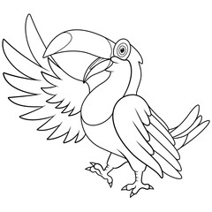 Obraz premium Cartoon funny toucan line art