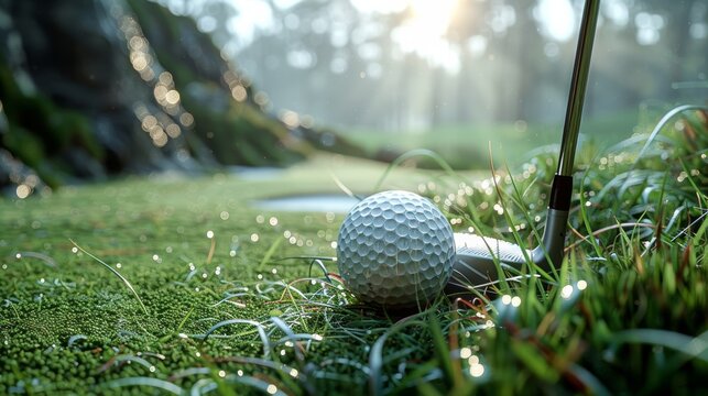 A golfer prepares to swing on a misty morning at an outdoor course