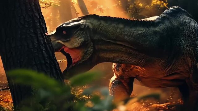 Photorealistic beautiful and scary dinosaurus T-rex